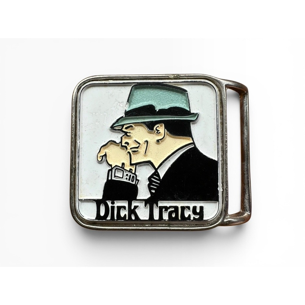 Vintage Dick Tracy Enamel Belt Buckle Pyramid Belt Co NY Comic Detective RARE